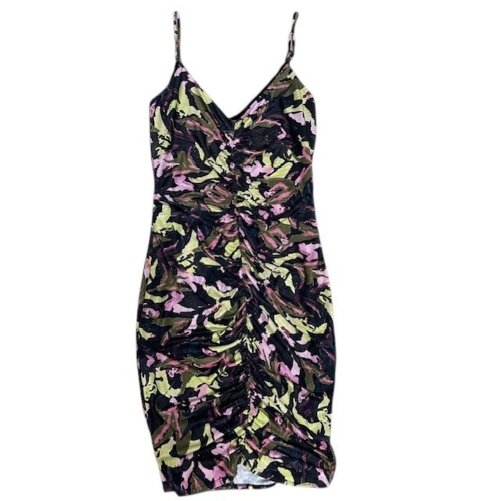 Guess Bodycon Dress Camo Print‎ Ruched Mini Dress Sleeveless Party Size Med